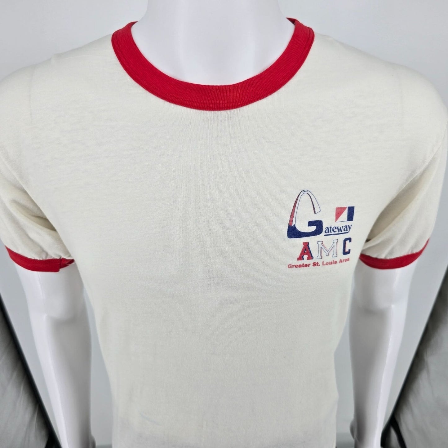 Vintage 1980s Hanes Gateway AMC Greater St. Louis Area Ringer Tee T-Shirt (M/L)