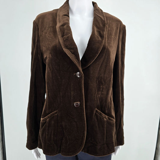 Vintage 1970s Butte Knit Women's Brown Shawl Collar Velour Blazer Jacket L)