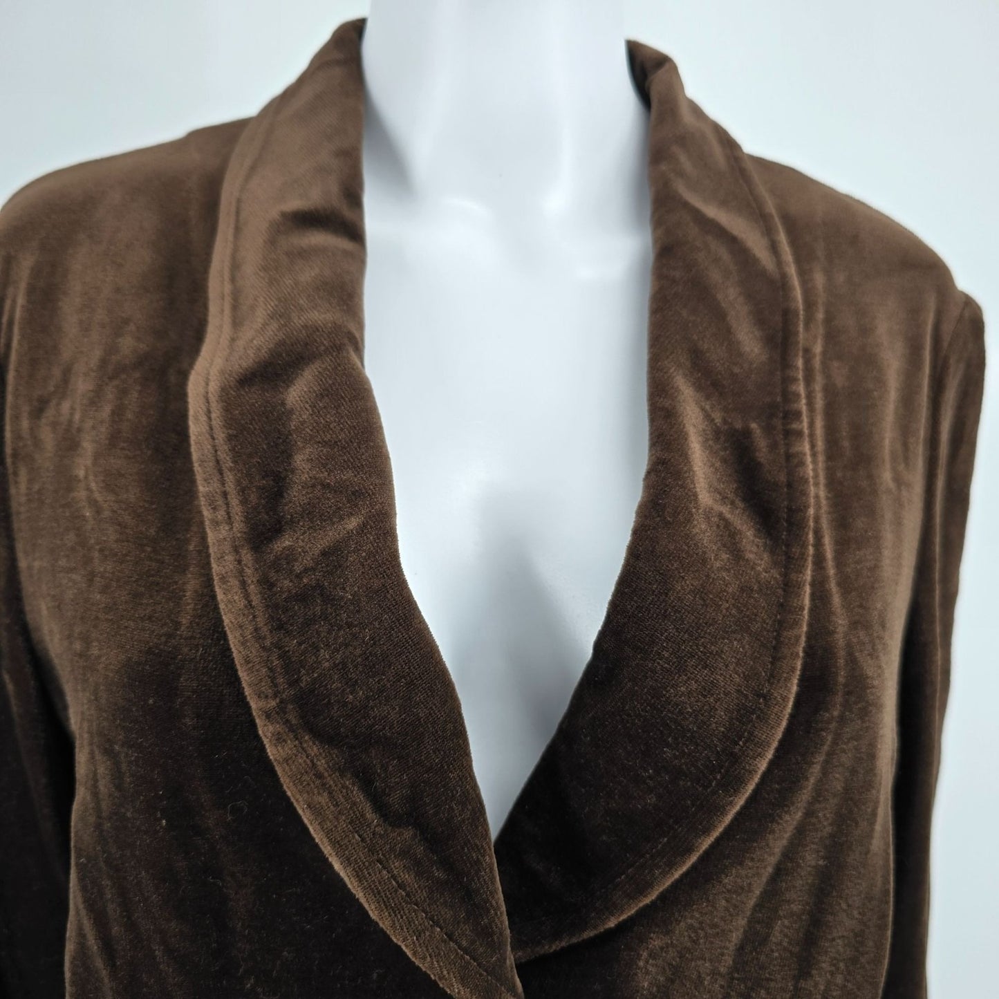 Vintage 1970s Butte Knit Women's Brown Shawl Collar Velour Blazer Jacket L)