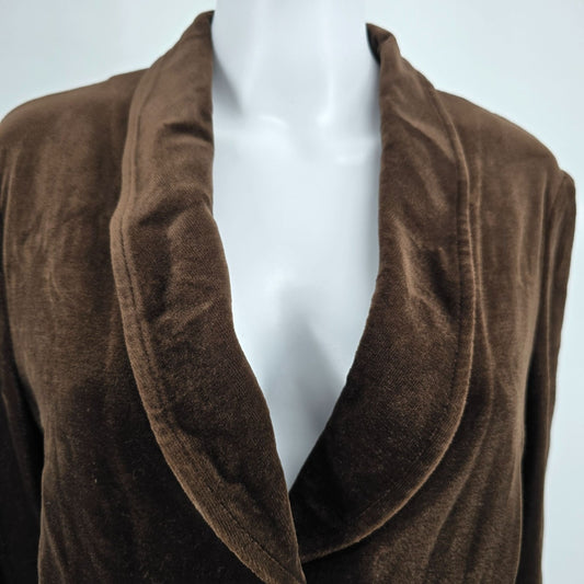 Vintage 1970s Butte Knit Women's Brown Shawl Collar Velour Blazer Jacket L)