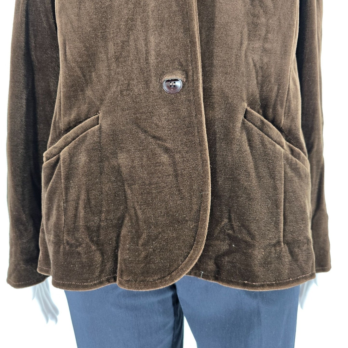 Vintage 1970s Butte Knit Women's Brown Shawl Collar Velour Blazer Jacket L)