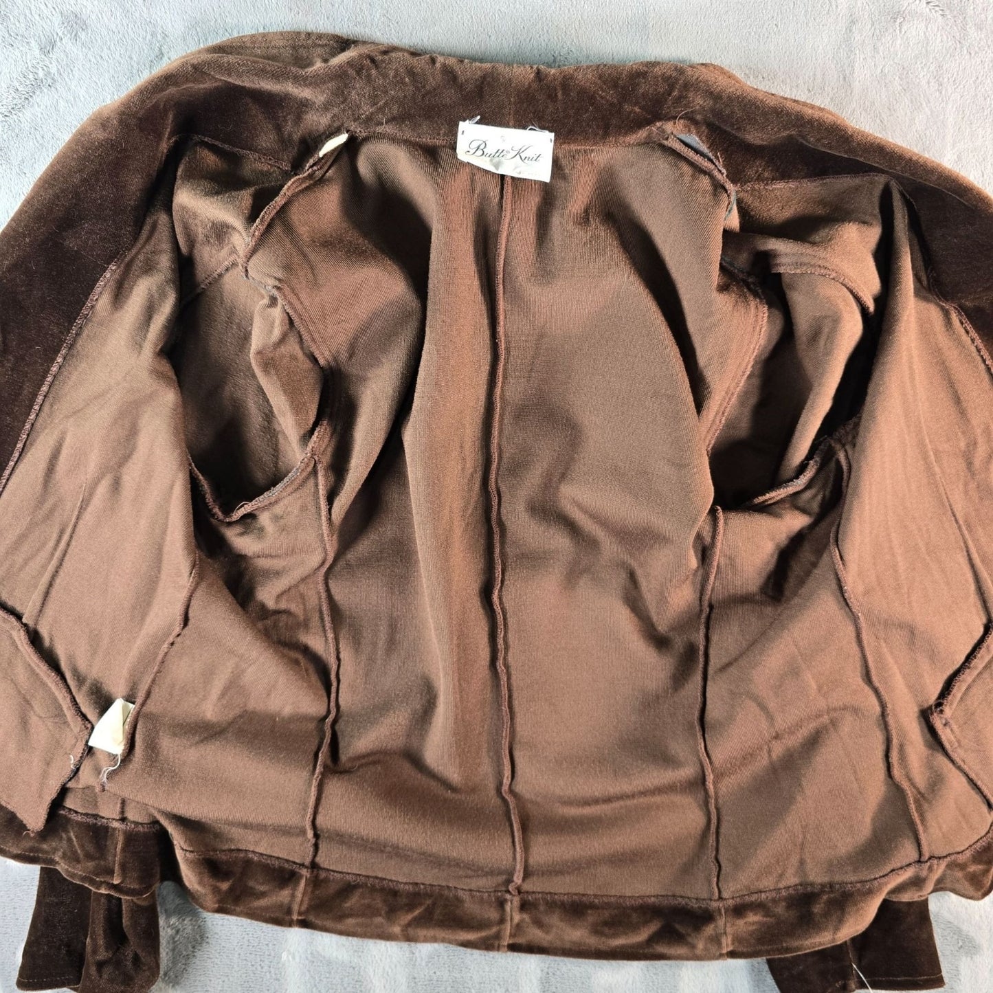 Vintage 1970s Butte Knit Women's Brown Shawl Collar Velour Blazer Jacket L)