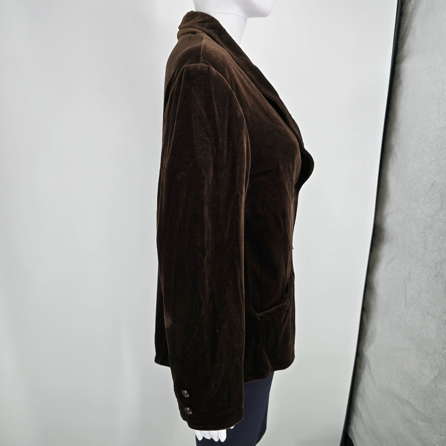 Vintage 1970s Butte Knit Women's Brown Shawl Collar Velour Blazer Jacket L)