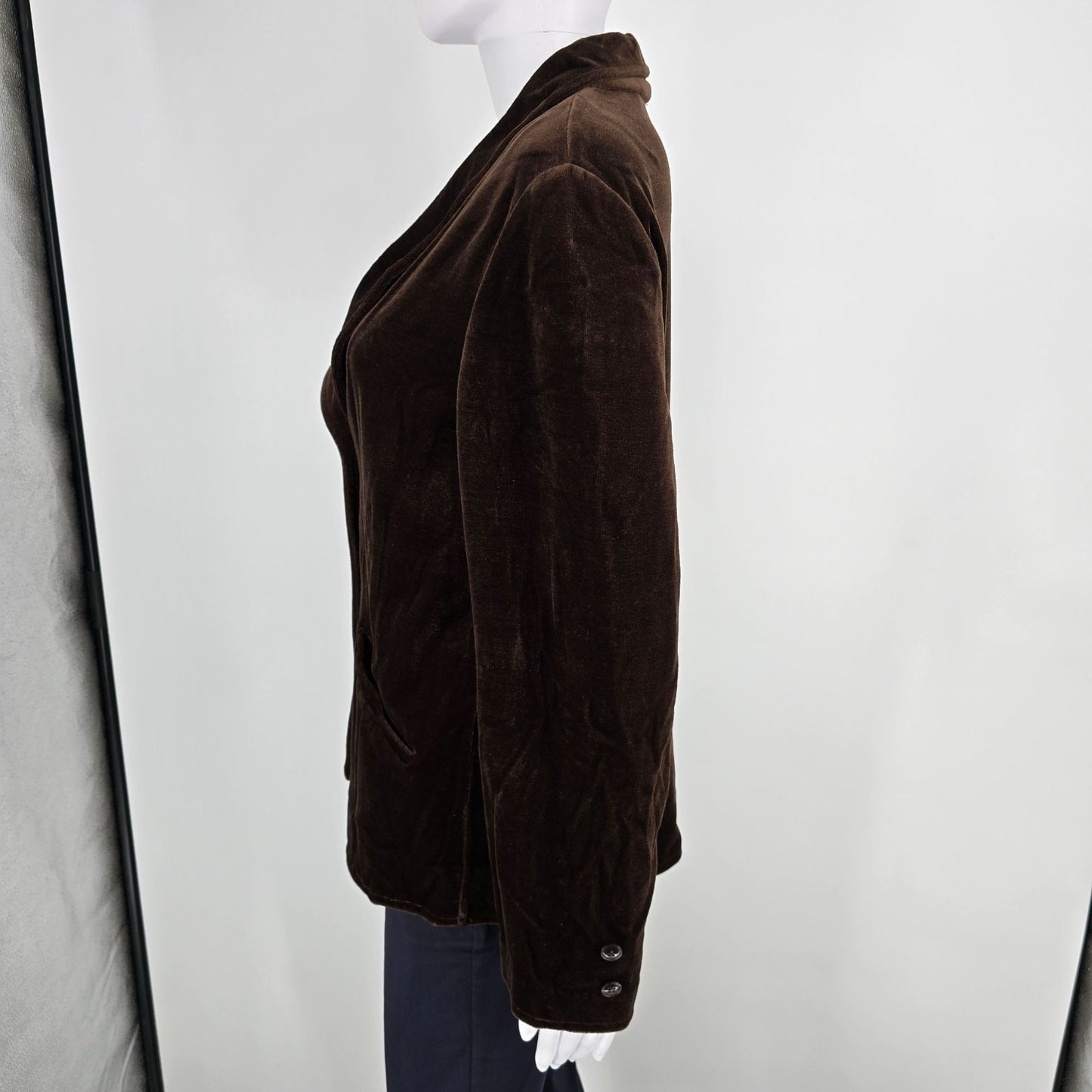 Vintage 1970s Butte Knit Women's Brown Shawl Collar Velour Blazer Jacket L)