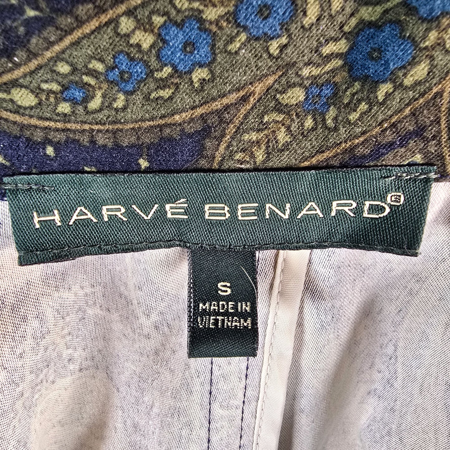 2000s Harvé Benard Women's Navy & Olive Paisley Print Blazer Jacket (Small)
