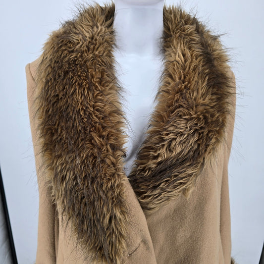 Vintage 1990s Charles Klein Women's Faux Fur Collar Wool Long Coat (Size 10/S)