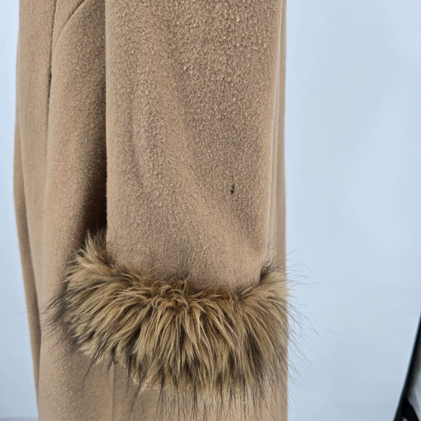 Vintage 1990s Charles Klein Women's Faux Fur Collar Wool Long Coat (Size 10/S)