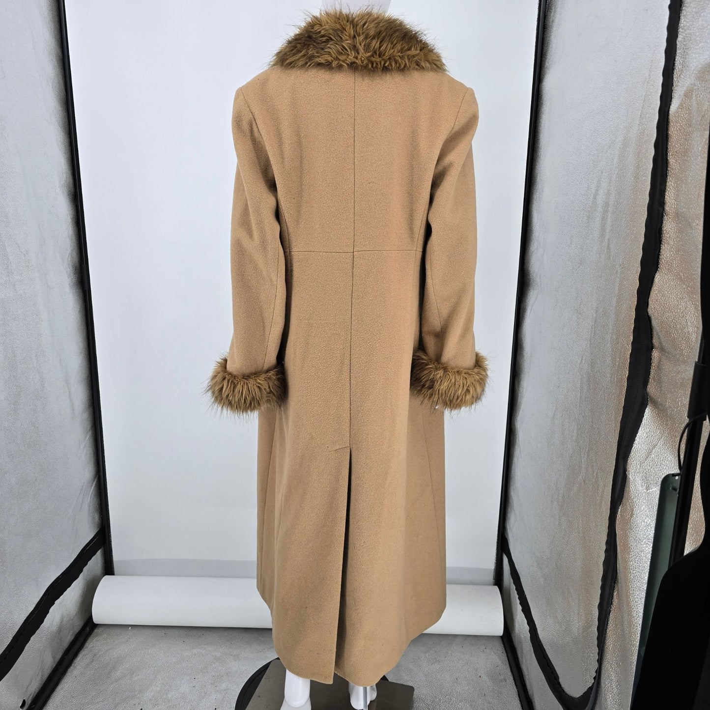 Vintage 1990s Charles Klein Women's Faux Fur Collar Wool Long Coat (Size 10/S)