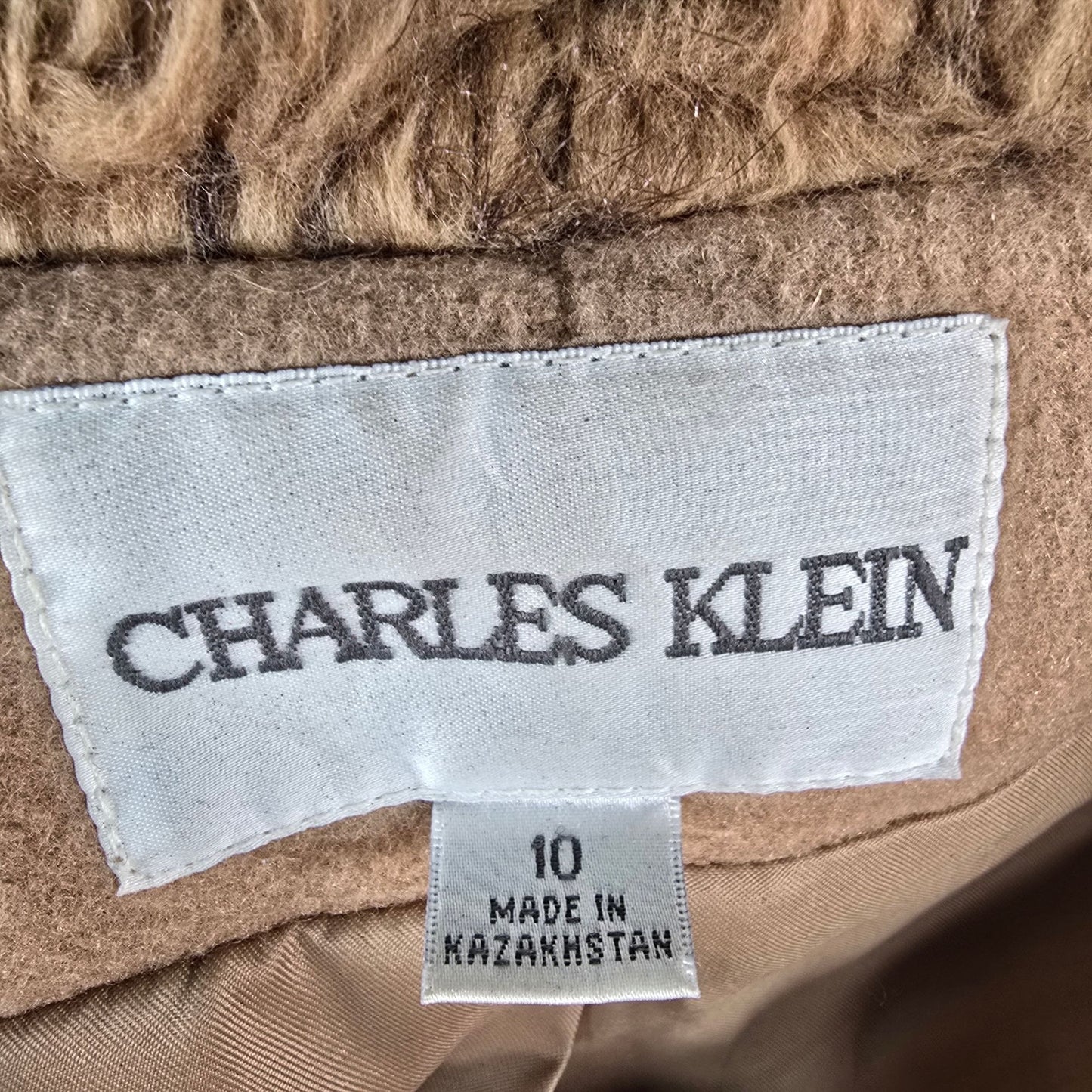 Vintage 1990s Charles Klein Women's Faux Fur Collar Wool Long Coat (Size 10/S)