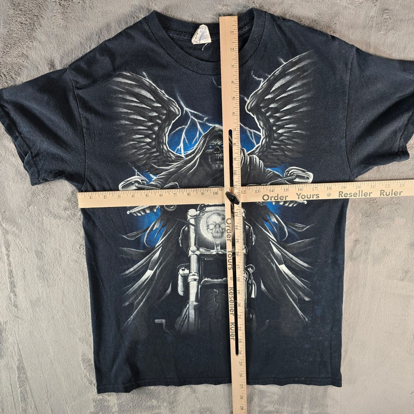 2010s Gildan Heavy Cotton Grim Reaper Motorcycle Graphic Biker T-Shirt (M) *Fair