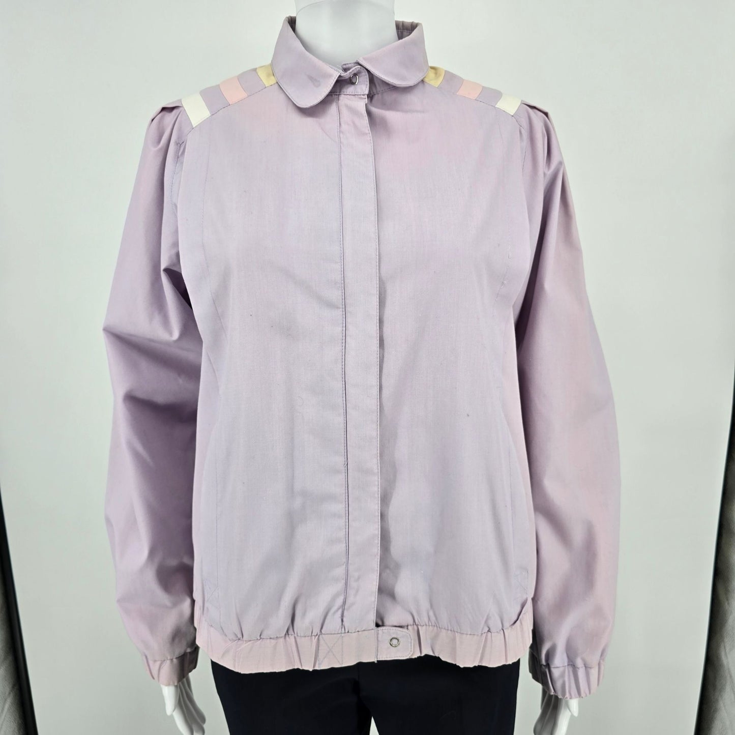 Vintage 1980s White Tiger Macau Lavender Pastel Stripe Windbreaker Jacket (M)