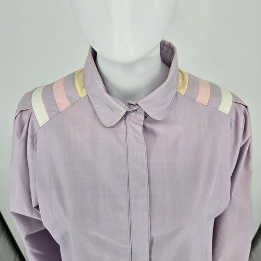 Vintage 1980s White Tiger Macau Lavender Pastel Stripe Windbreaker Jacket (M)