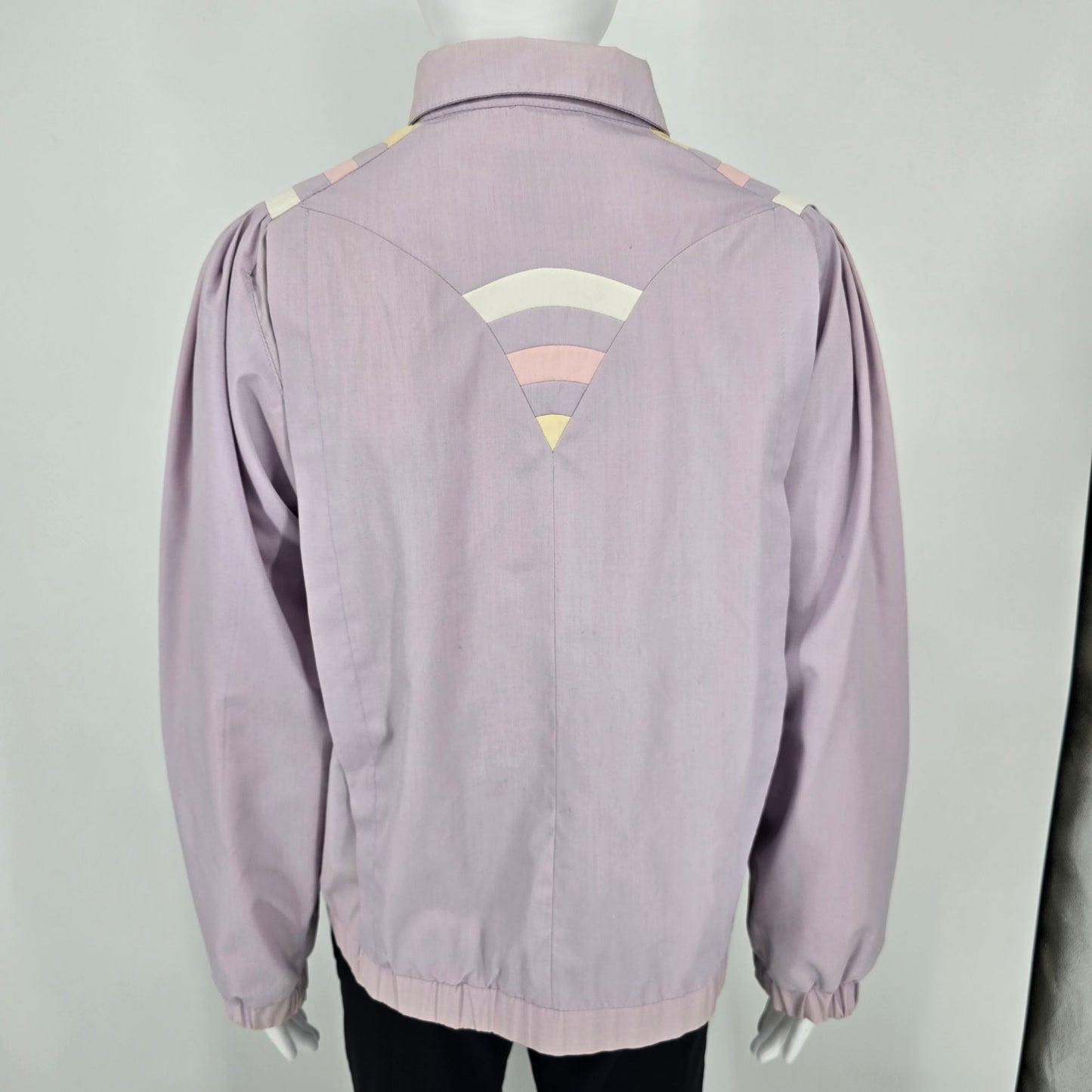 Vintage 1980s White Tiger Macau Lavender Pastel Stripe Windbreaker Jacket (M)