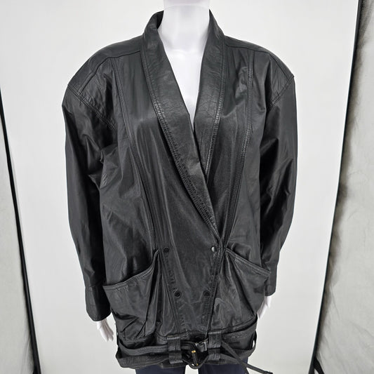 Vintage 1980s G-III Leather Fashions Black Oversized Shawl Collar Jacket (S)