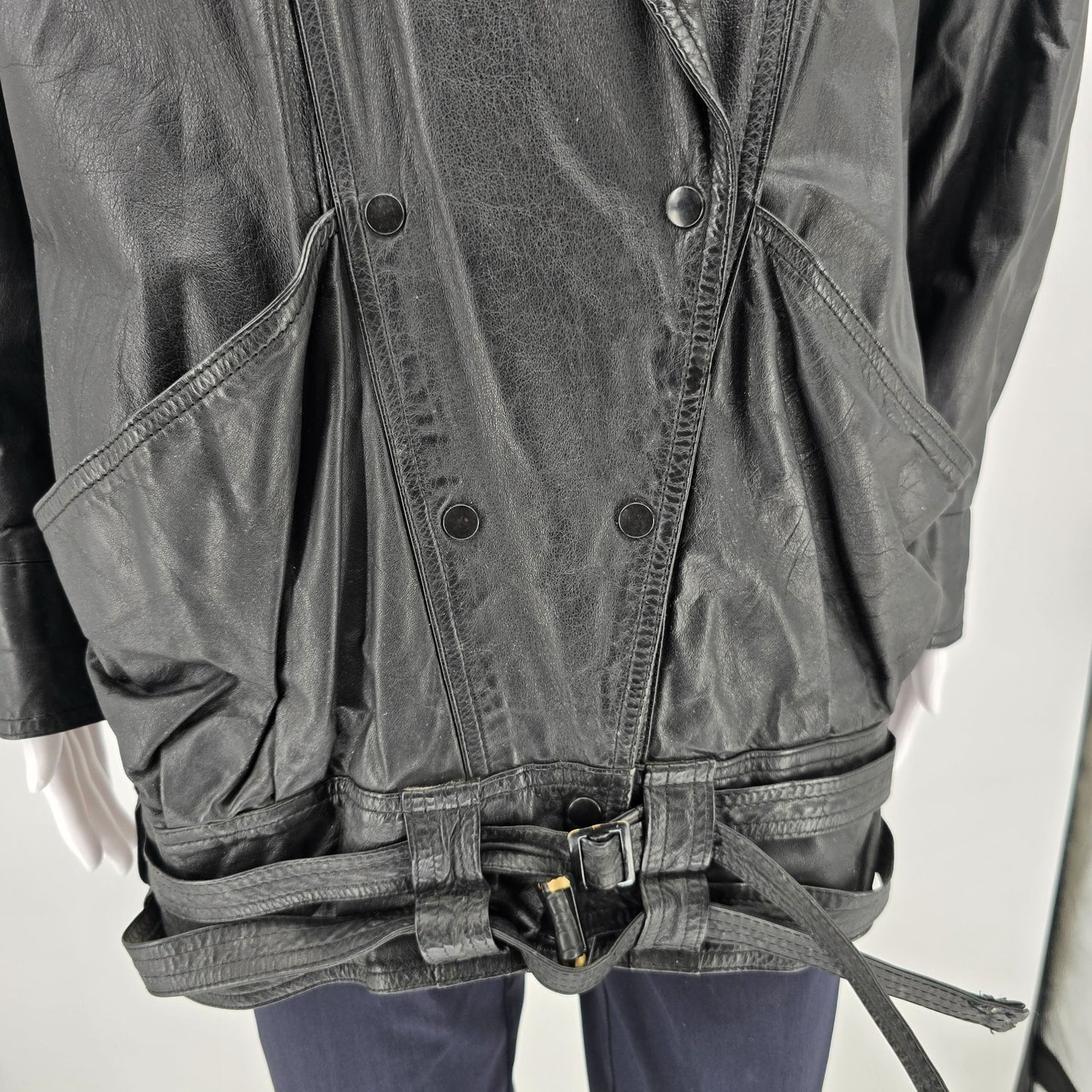 Vintage 1980s G-III Leather Fashions Black Oversized Shawl Collar Jacket (S)