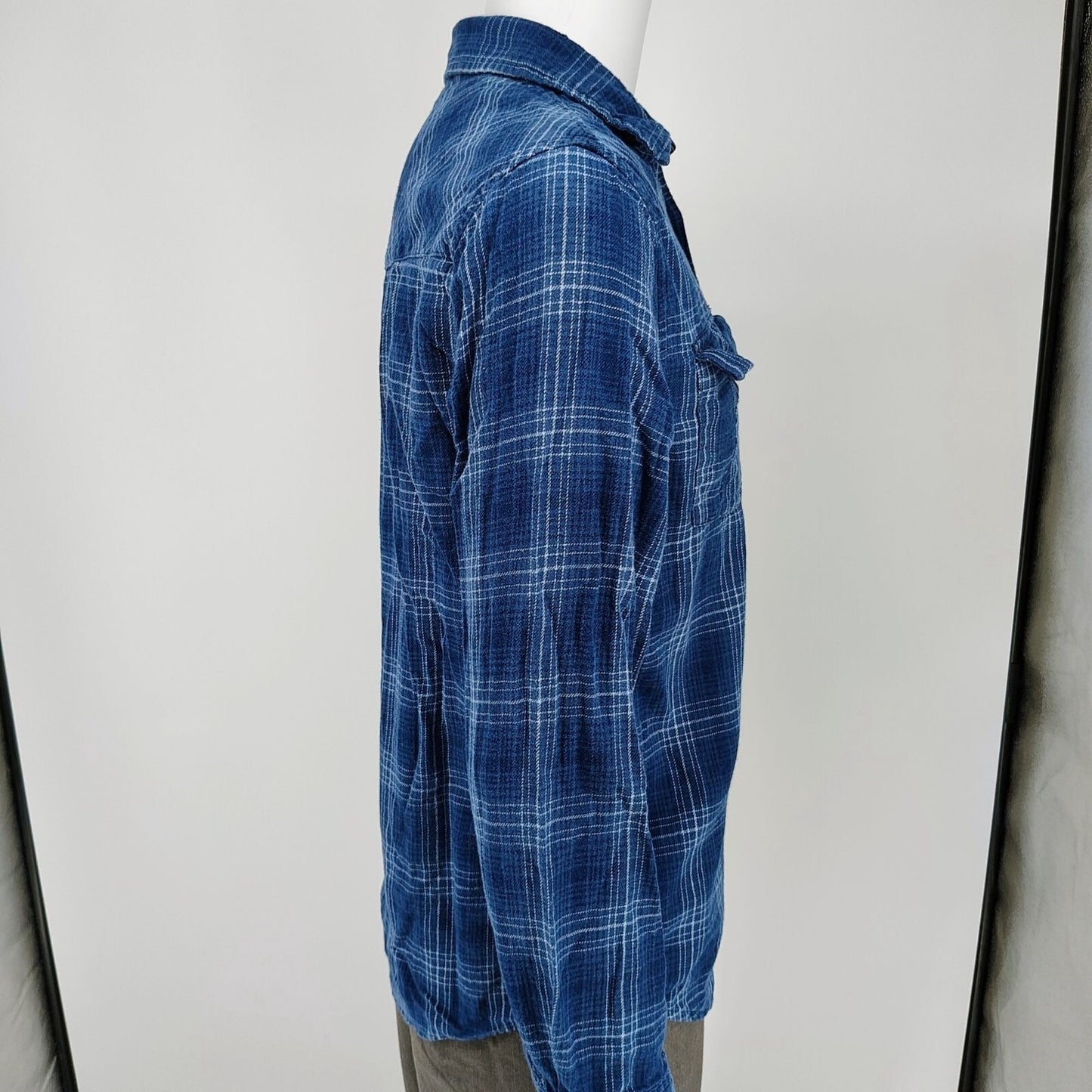 RF Brand MFG Mens Blue Plaid Long Sleeve Button-Up Flannel Shirt (Small)