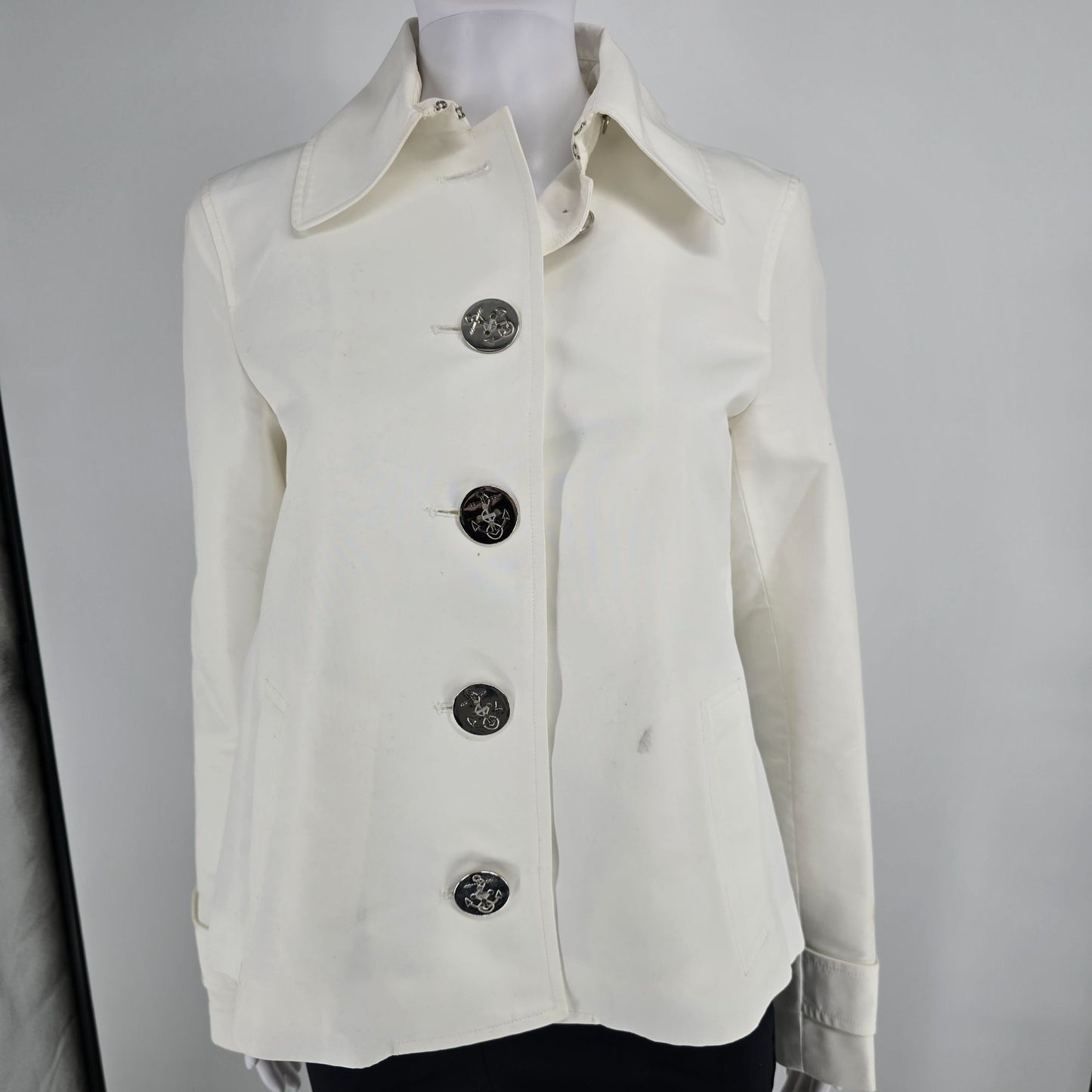 2000s Lauren Ralph Lauren White Polyester Nautical Anchor Button Jacket (S)