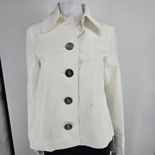 2000s Lauren Ralph Lauren White Polyester Nautical Anchor Button Jacket (S)