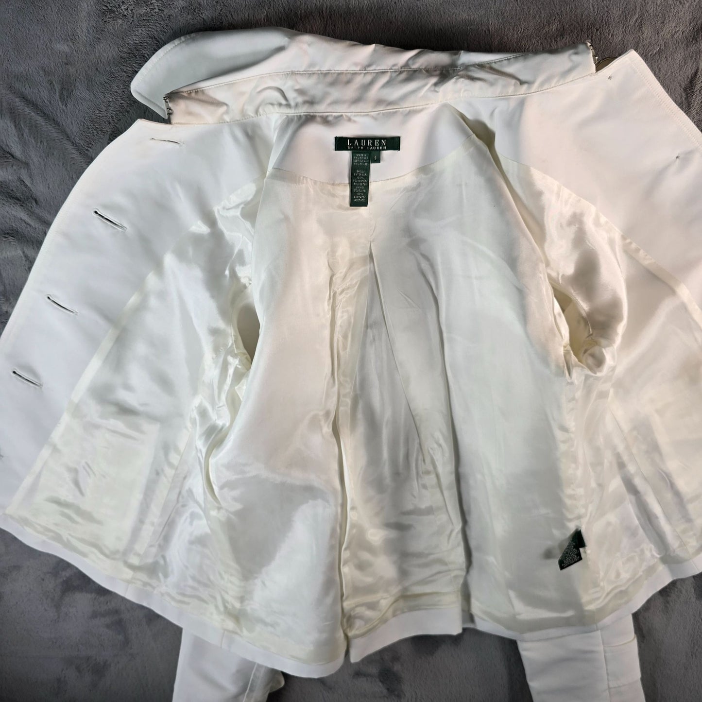 2000s Lauren Ralph Lauren White Polyester Nautical Anchor Button Jacket (S)