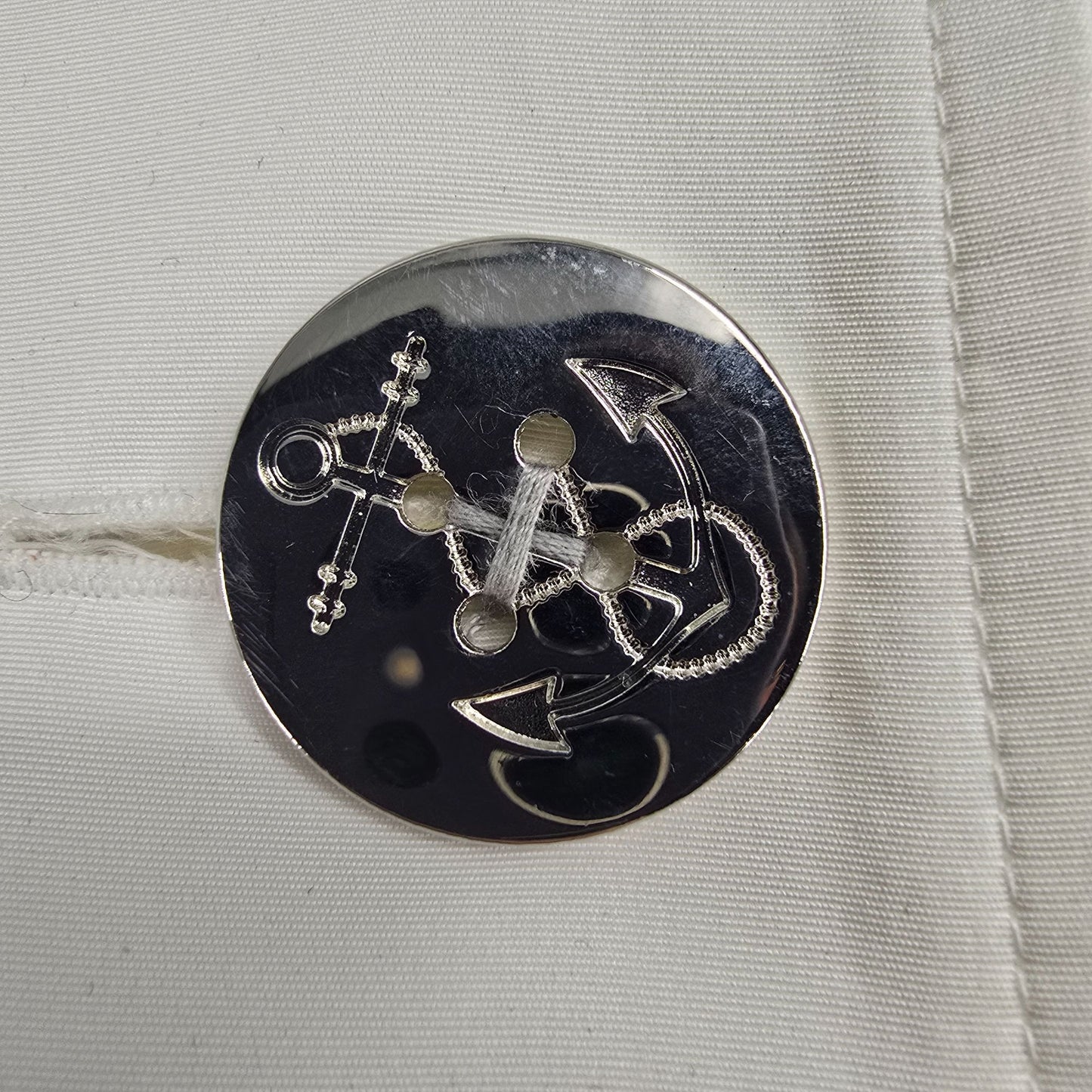 2000s Lauren Ralph Lauren White Polyester Nautical Anchor Button Jacket (S)