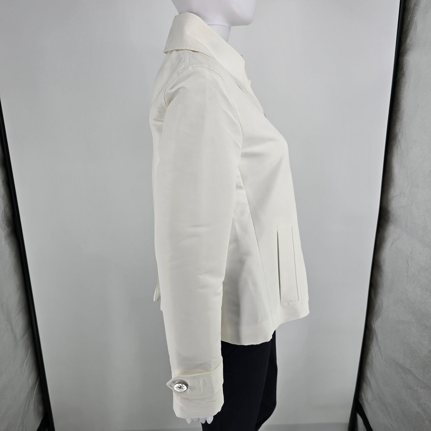 2000s Lauren Ralph Lauren White Polyester Nautical Anchor Button Jacket (S)