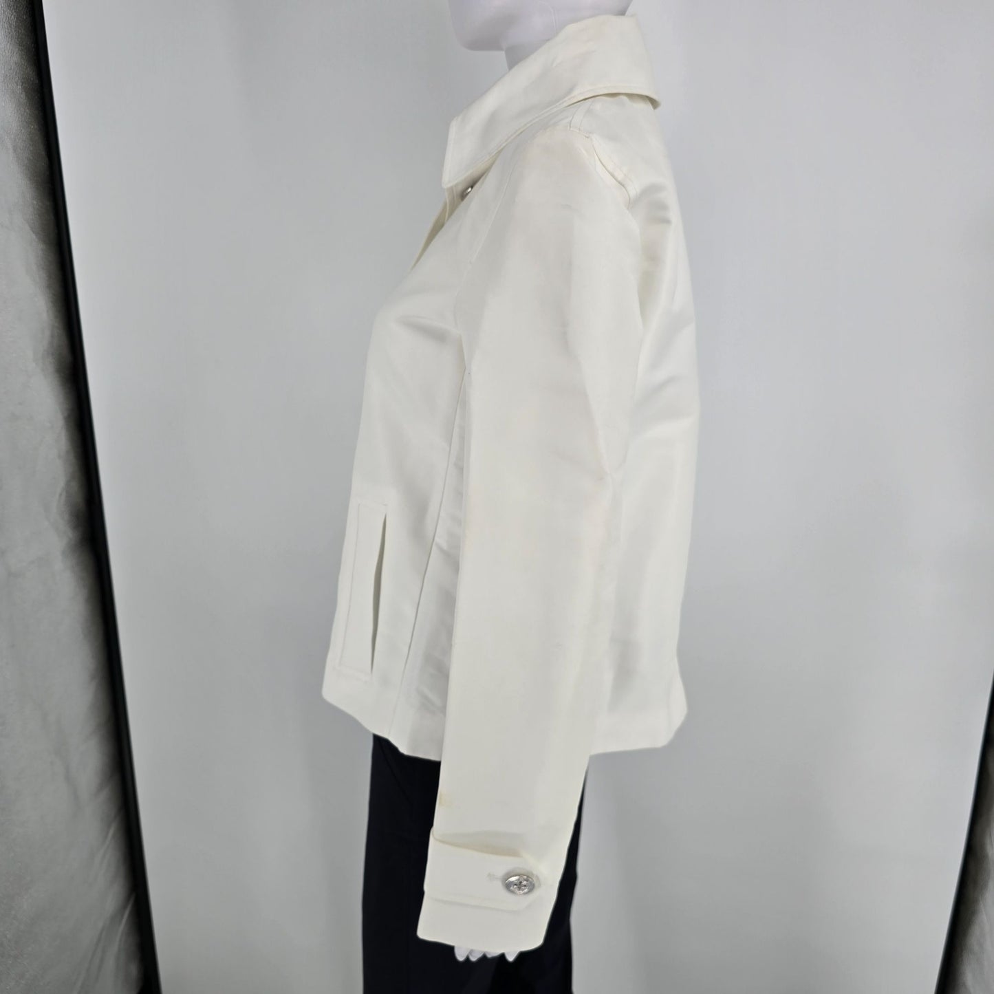 2000s Lauren Ralph Lauren White Polyester Nautical Anchor Button Jacket (S)