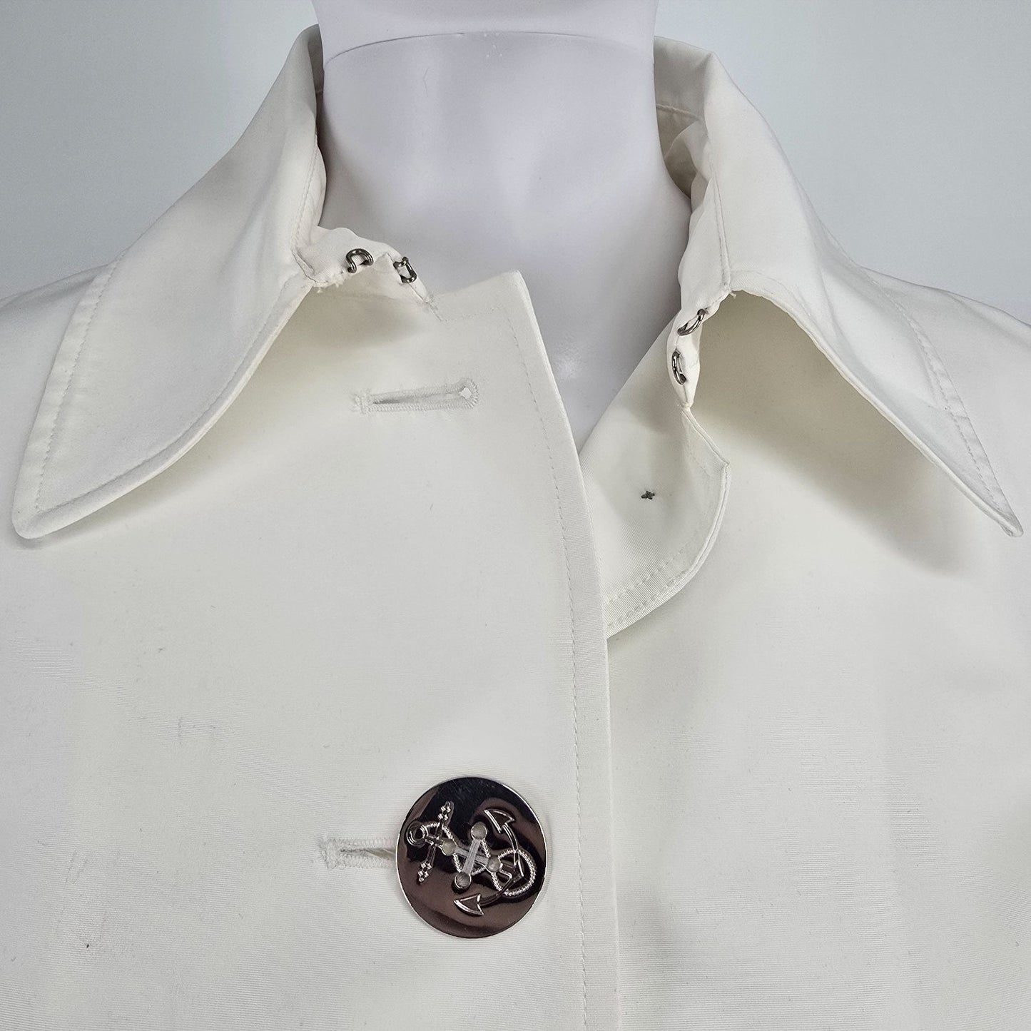 2000s Lauren Ralph Lauren White Polyester Nautical Anchor Button Jacket (S)