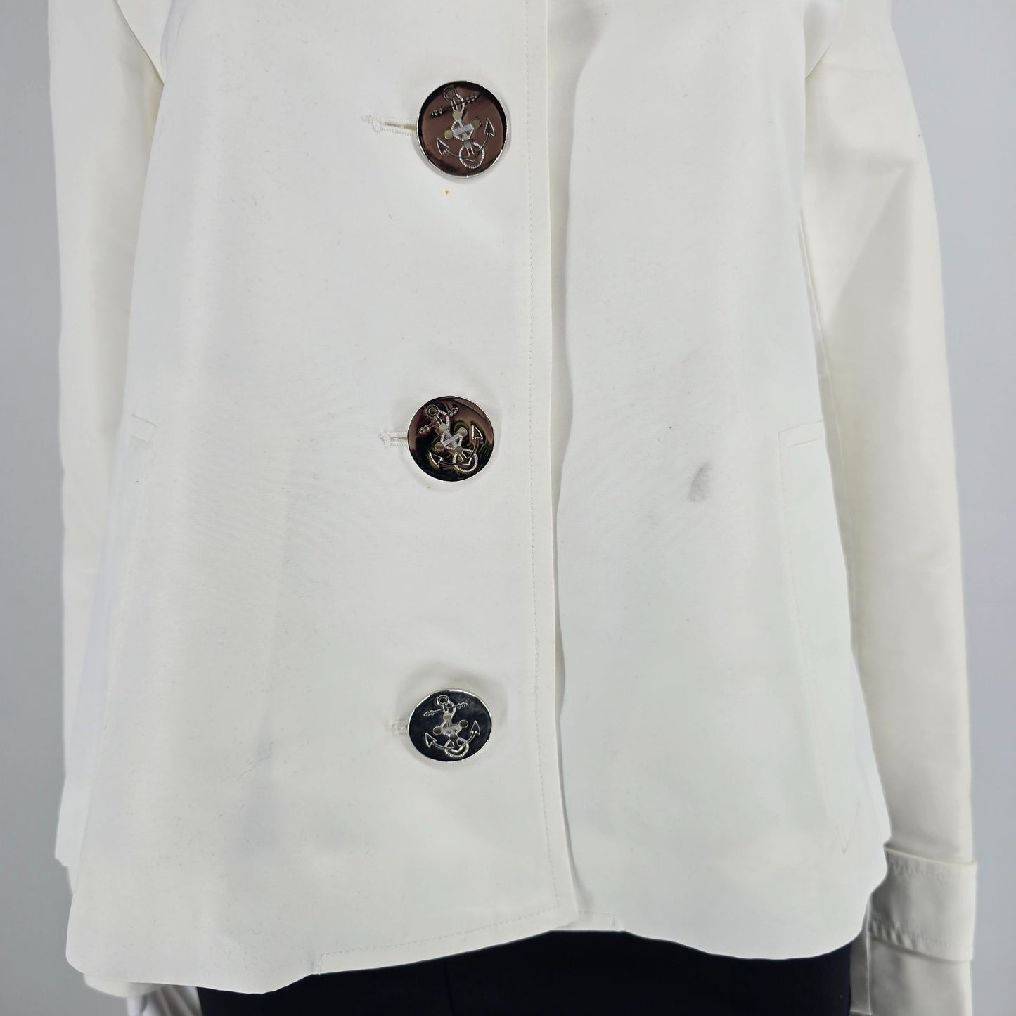 2000s Lauren Ralph Lauren White Polyester Nautical Anchor Button Jacket (S)