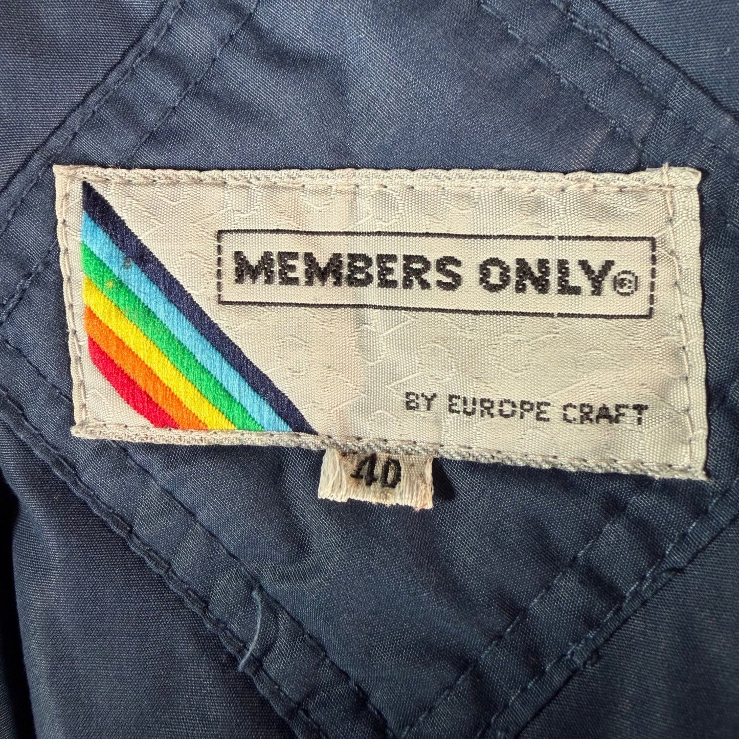 Vintage 1980s Members Only Blue Padded Bomber Jacket (Size 40/Medium)