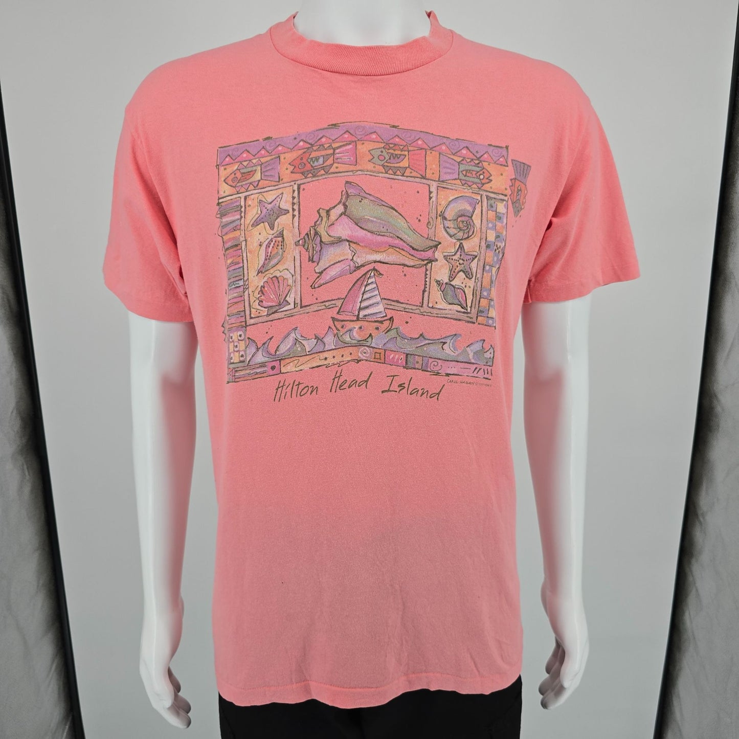 Vintage 1990s Anvil Hilton Head Island Carol Hagan Seashell Art T-Shirt (L)