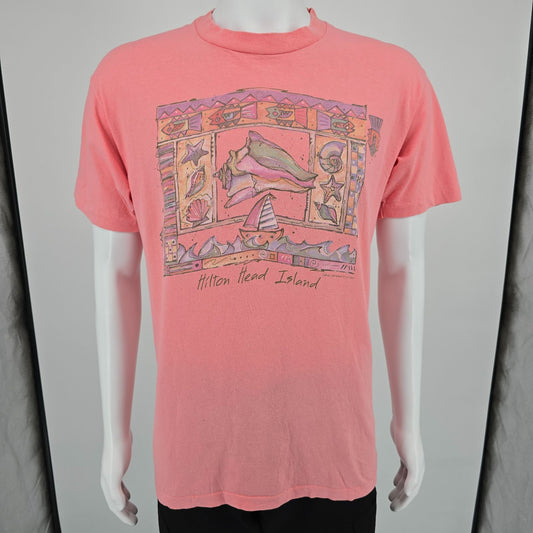 Vintage 1990s Anvil Hilton Head Island Carol Hagan Seashell Art T-Shirt (L)