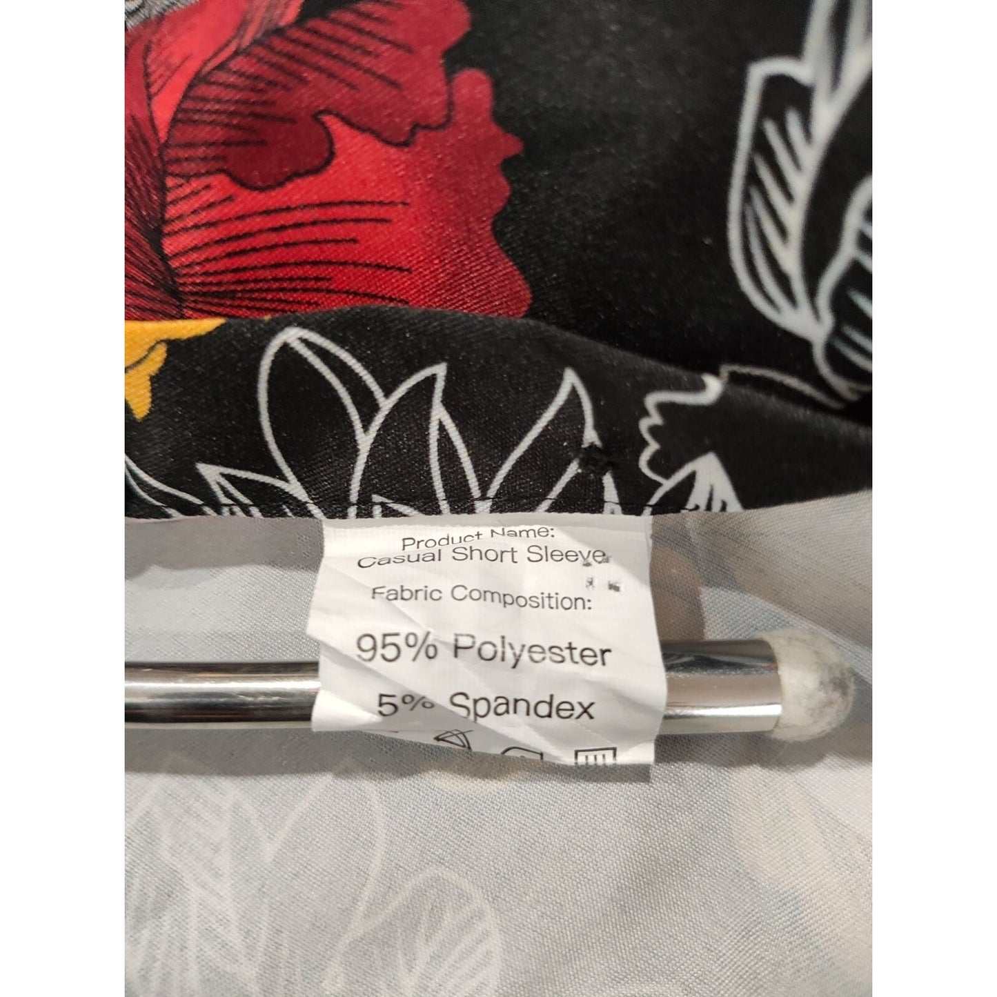 Euow Mens Floral Long Sleeve Black, Red, Gray, and Yellow Hawaiian Shirt (S)