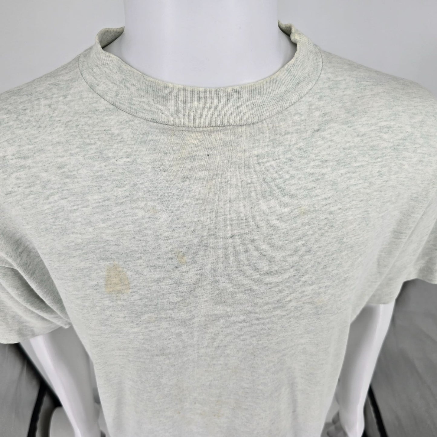 Distressed 1990s BVD Leisurewear Light Gray Blank Single Stitch T-Shirt (XL)