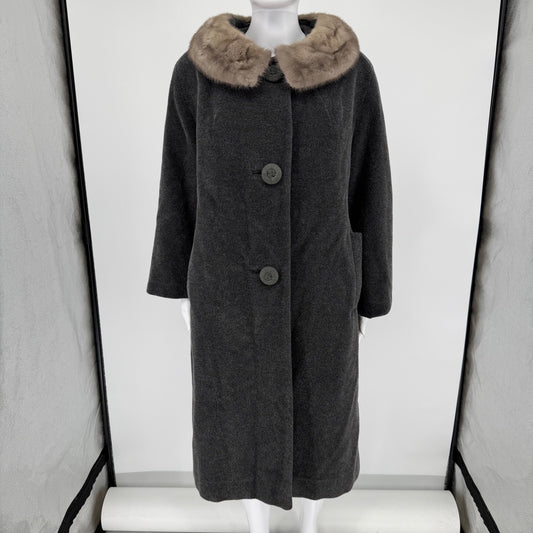 Vintage 1960s Rike-Kumler Women's Fur Collar Constantino Wool Coat (XL)