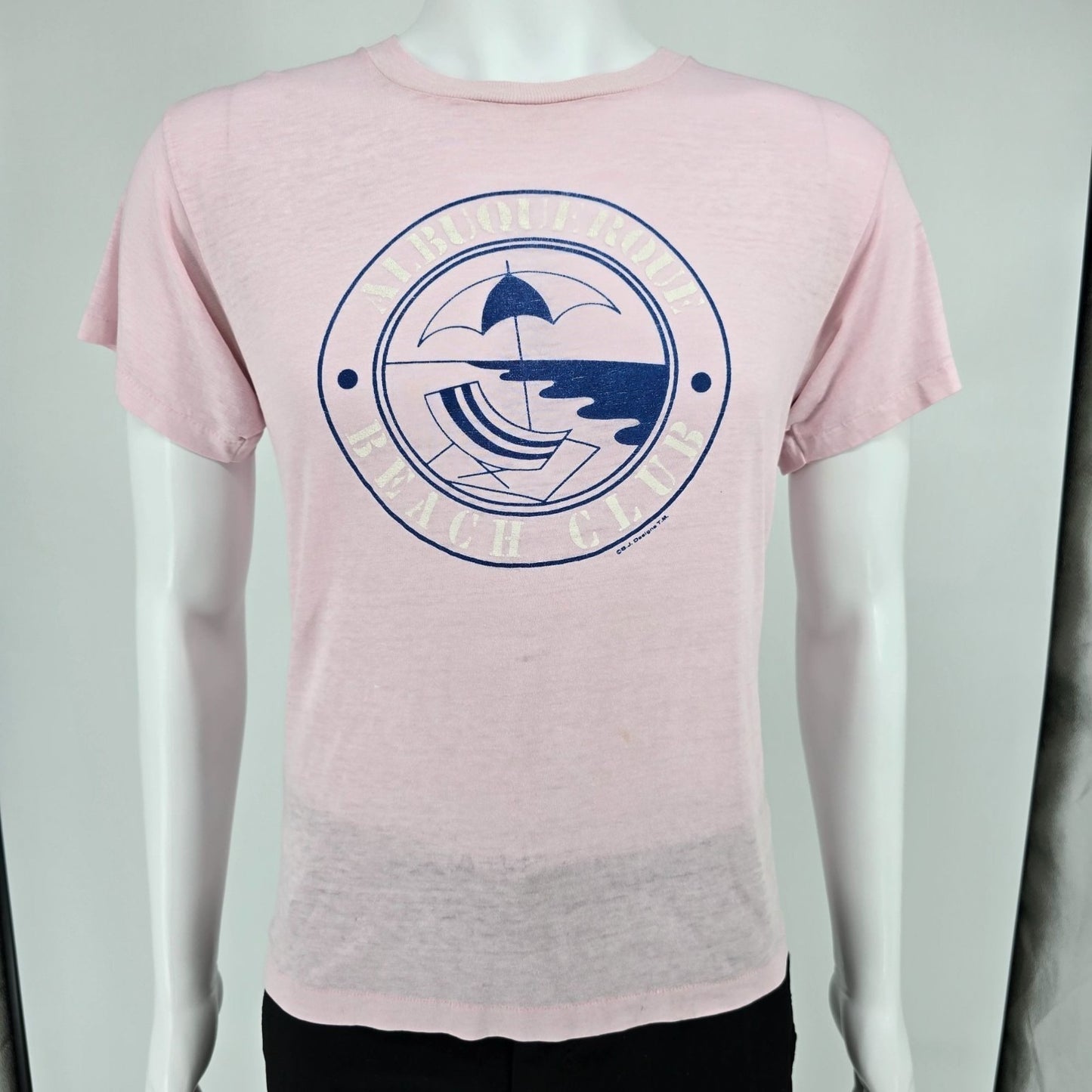 Vintage 1980s B.J. Designs "Albuquerque Beach Club" Thin & Soft Pink T-Shirt (M)