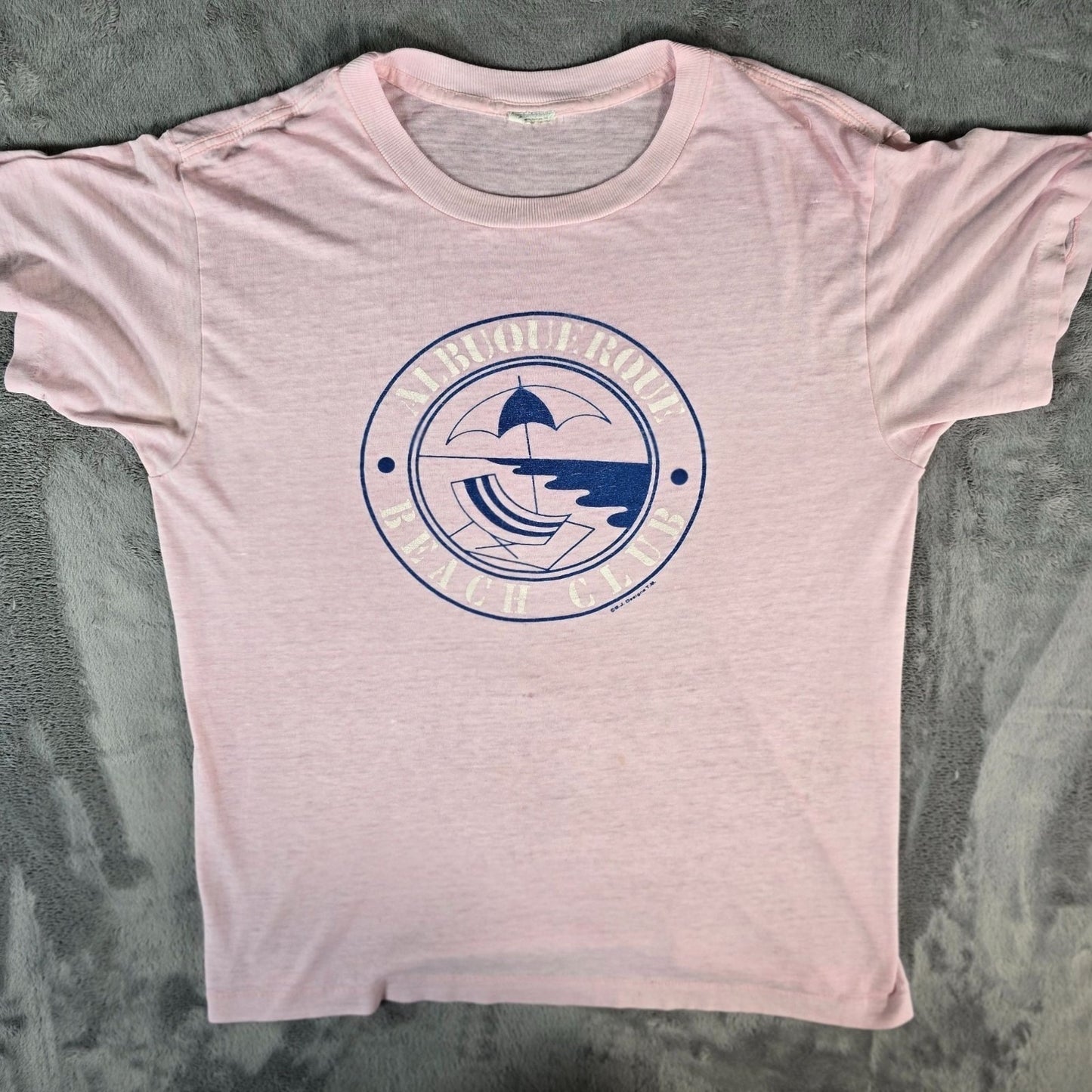 Vintage 1980s B.J. Designs "Albuquerque Beach Club" Thin & Soft Pink T-Shirt (M)