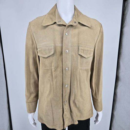 Vintage 1970s Californian Mens Tan Nubuck Leather Western Shirt Jacket (M)