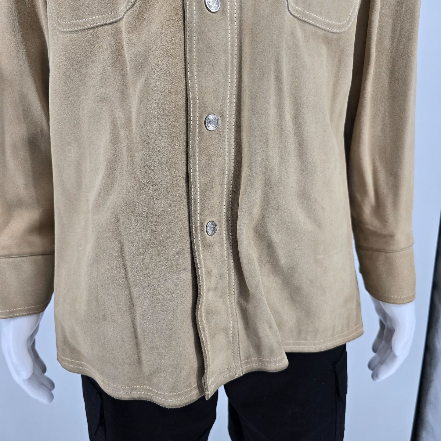 Vintage 1970s Californian Mens Tan Nubuck Leather Western Shirt Jacket (M)