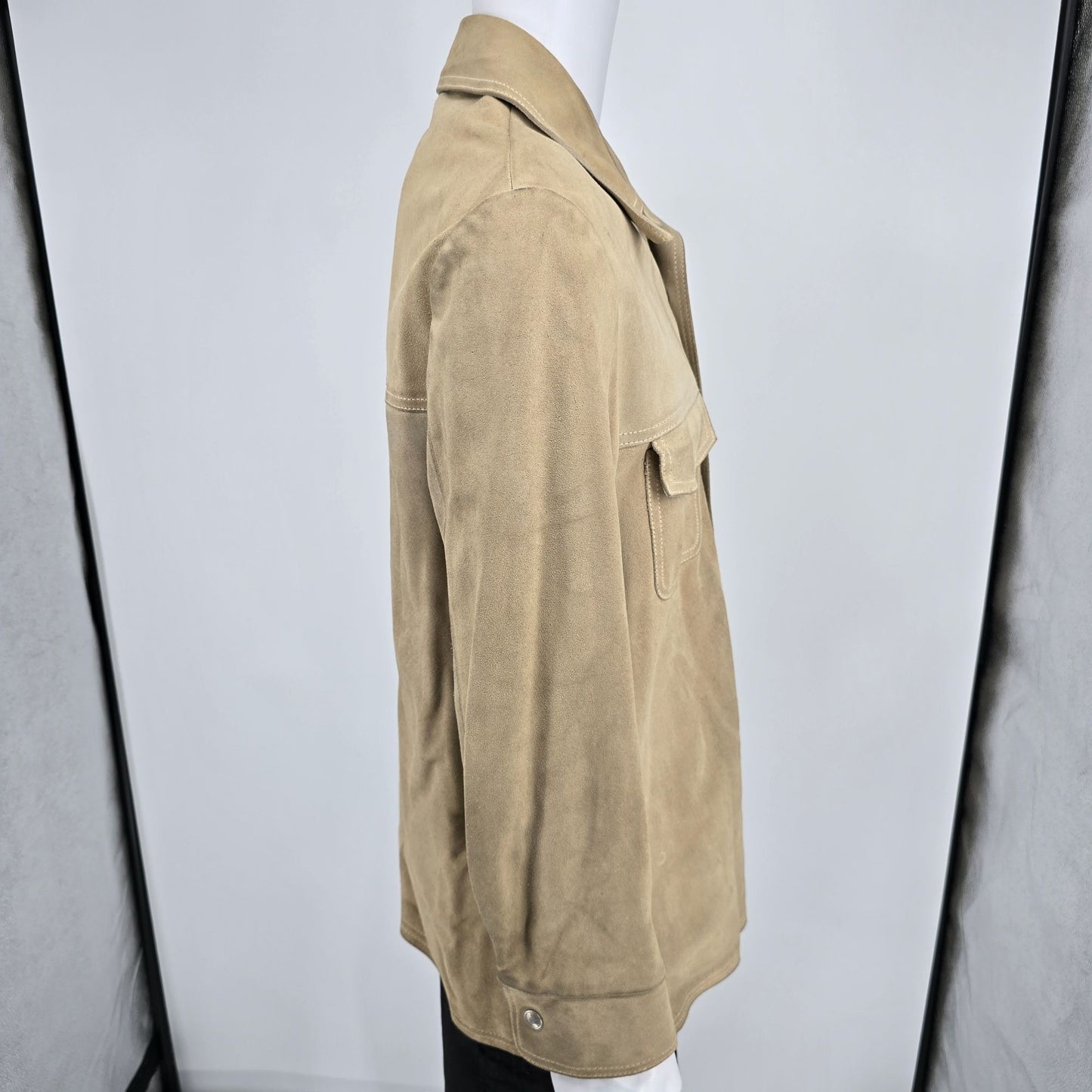 Vintage 1970s Californian Mens Tan Nubuck Leather Western Shirt Jacket (M)
