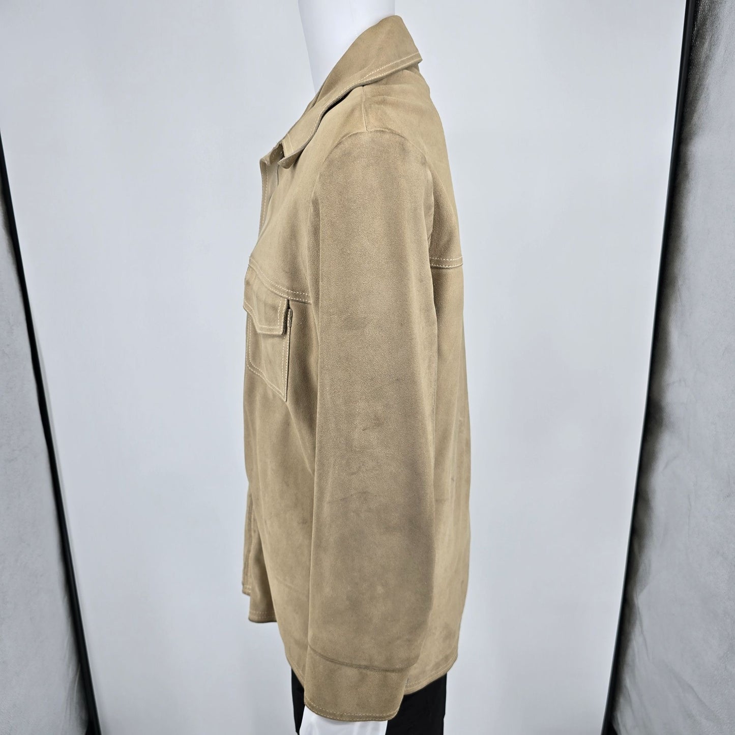 Vintage 1970s Californian Mens Tan Nubuck Leather Western Shirt Jacket (M)