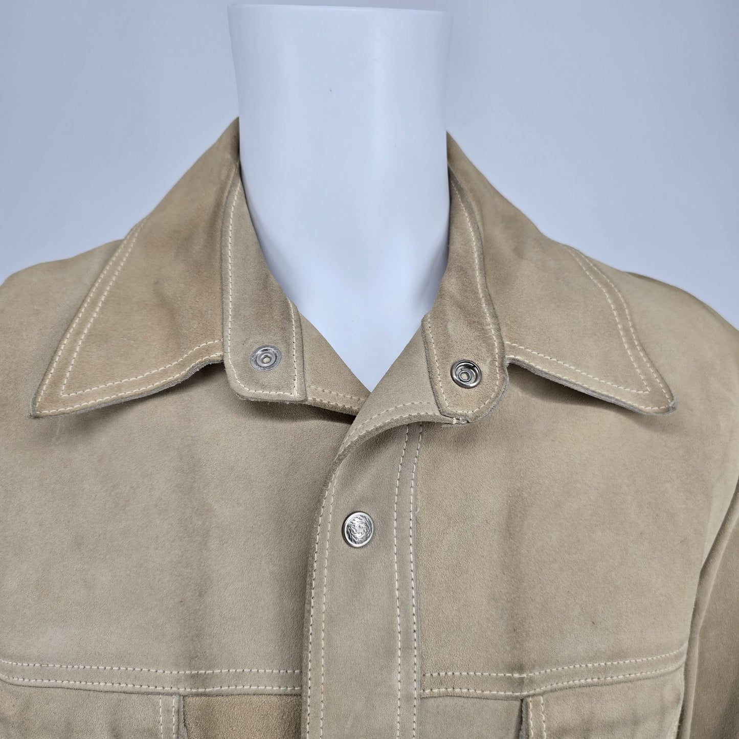Vintage 1970s Californian Mens Tan Nubuck Leather Western Shirt Jacket (M)