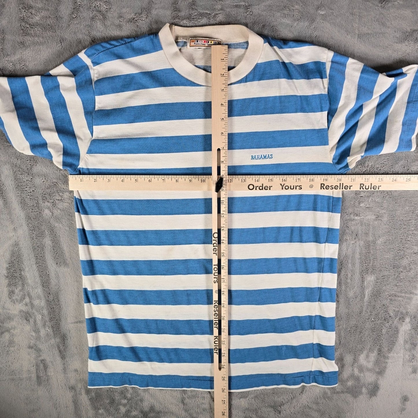 Vintage 1990s Embroidered Bahamas Yachting Striped Nautical T-Shirt (M)