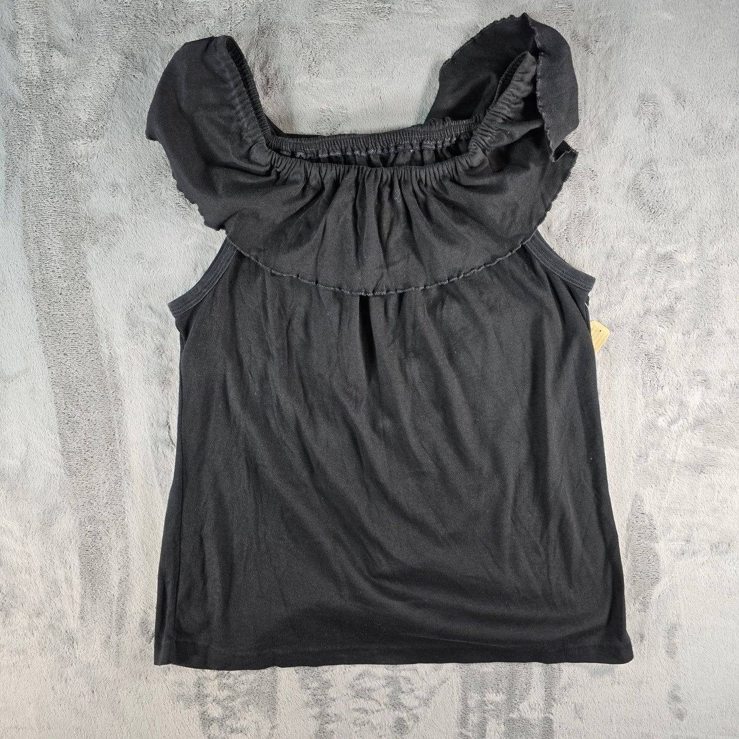 Vintage 1980s Whateverwear Black Cotton Ruffle Flounce Sleeveless Top (L)