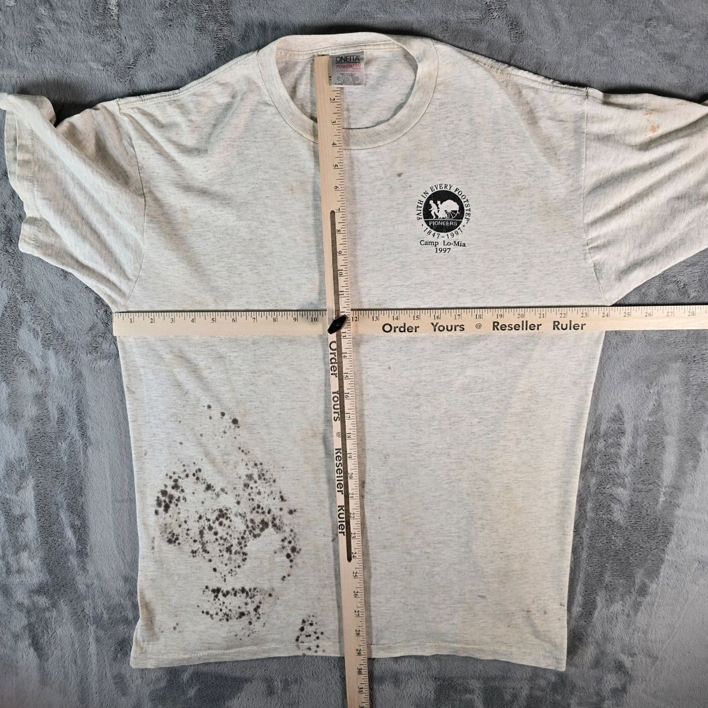 Vintage 1997 Mormon Camp Lo-Mia Pioneers "Faith in Every Footstep" T-Shirt (XL)
