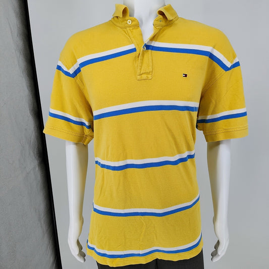Tommy Hilfiger 2010 Yellow Two Button Polo with Blue and White Stripes (2XL)