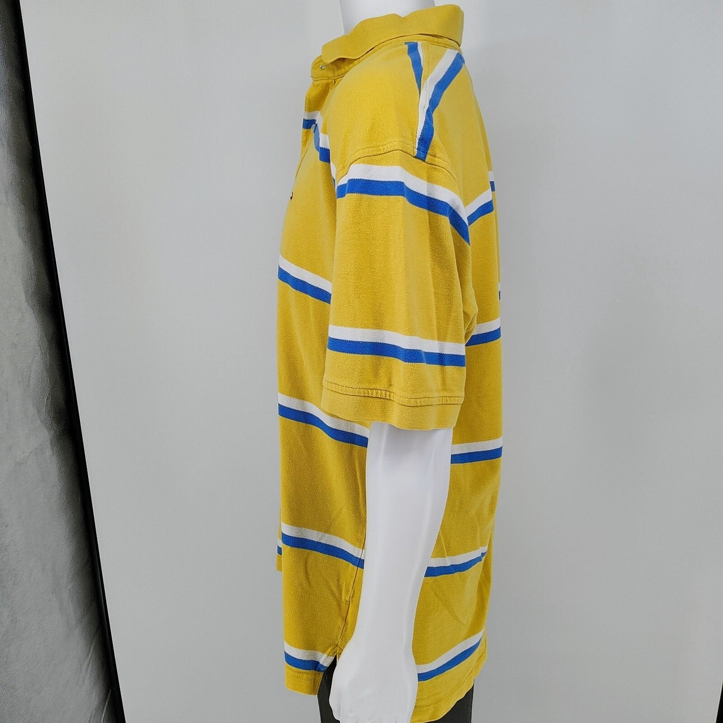 Tommy Hilfiger 2010 Yellow Two Button Polo with Blue and White Stripes (2XL)