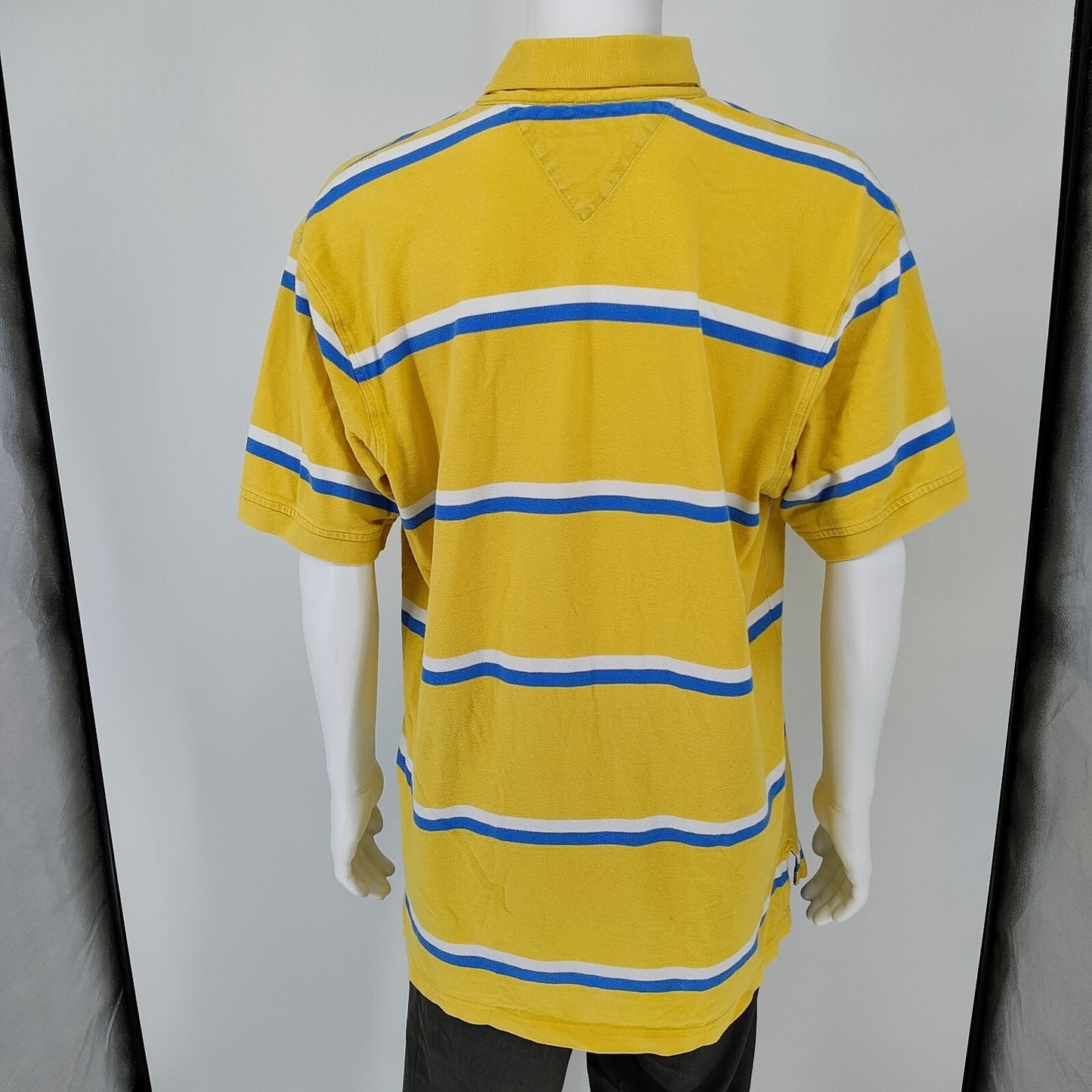 Tommy Hilfiger 2010 Yellow Two Button Polo with Blue and White Stripes (2XL)
