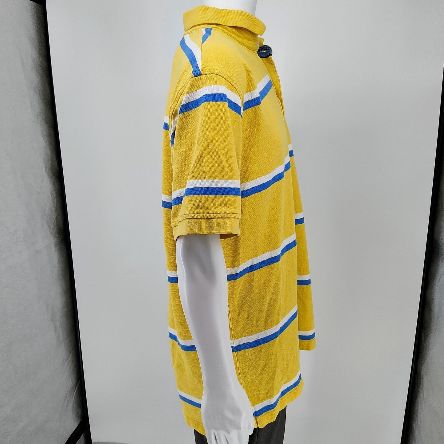 Tommy Hilfiger 2010 Yellow Two Button Polo with Blue and White Stripes (2XL)