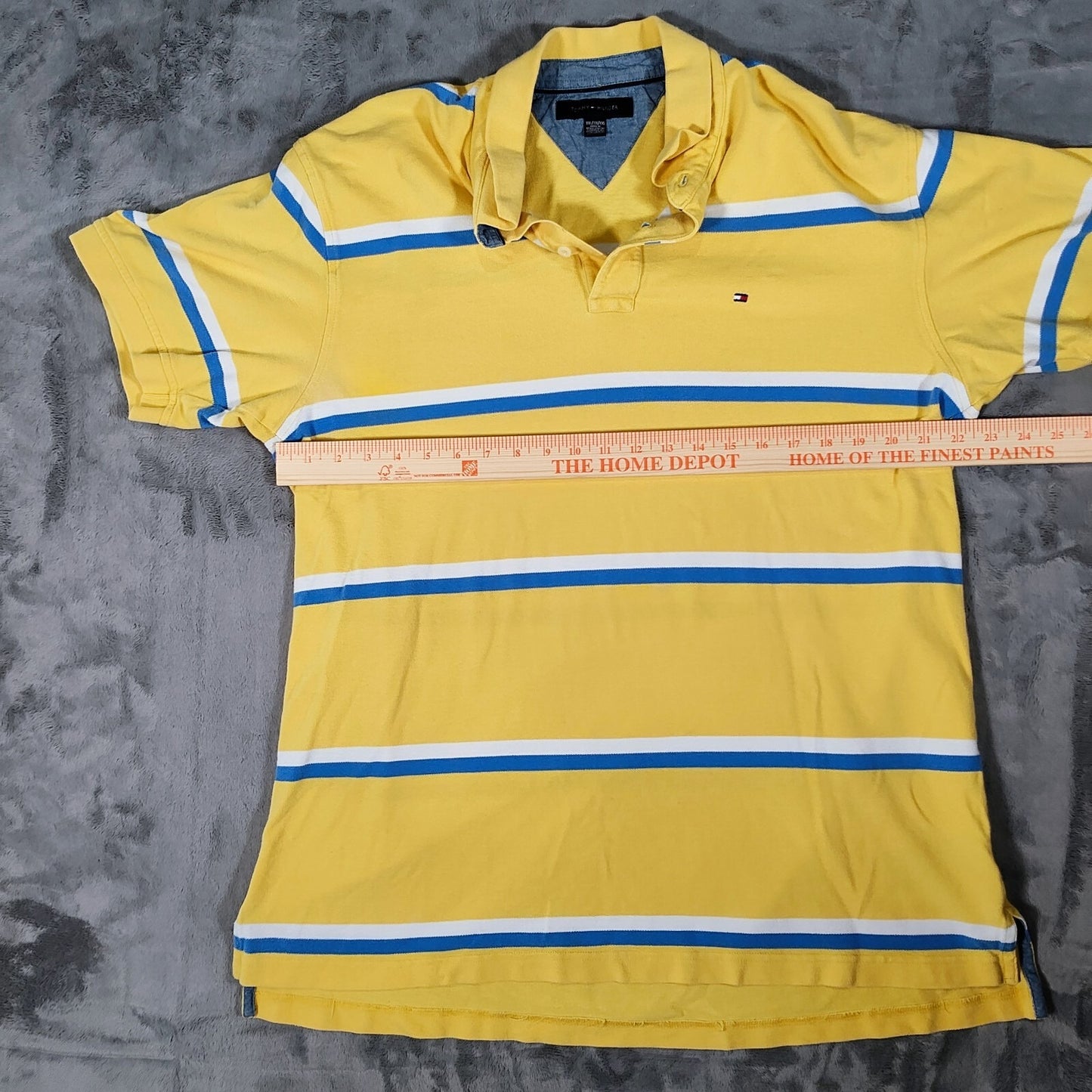 Tommy Hilfiger 2010 Yellow Two Button Polo with Blue and White Stripes (2XL)