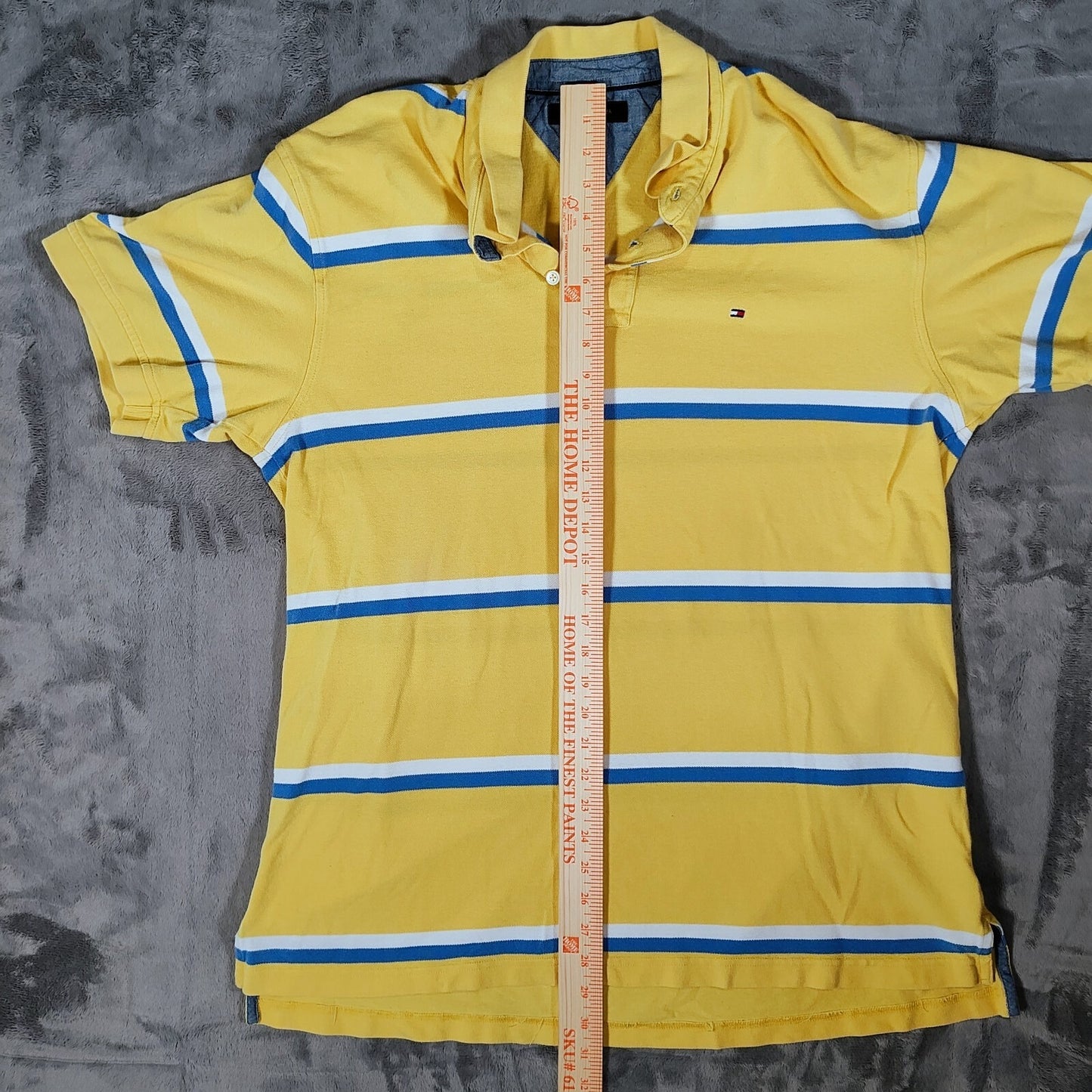 Tommy Hilfiger 2010 Yellow Two Button Polo with Blue and White Stripes (2XL)